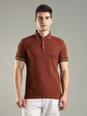TOMMY HILFIGER Solid Men Polo Neck Brown T-Shirt