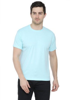 YUALIN CREATION Solid Men Round Neck Light Blue T-Shirt
