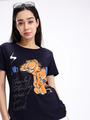 Kook N Keech Printed Women Round Neck Blue T-Shirt