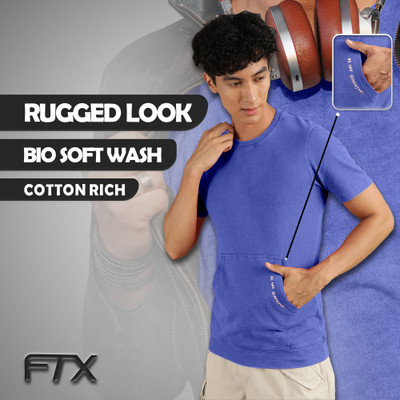 FTX Solid Men Round Neck Blue T-Shirt