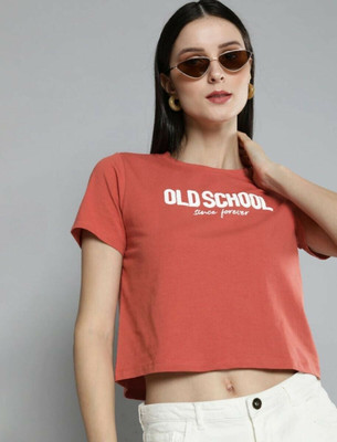 SPOWEARY Typography Women Round Neck Brown T-Shirt