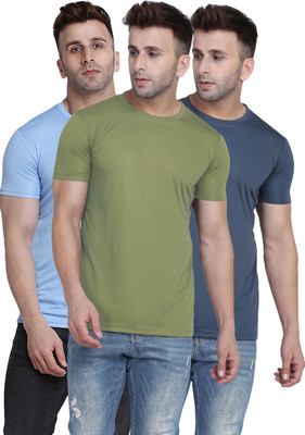 TQH Solid Men Round Neck Light Green, Light Blue, Grey T-Shirt