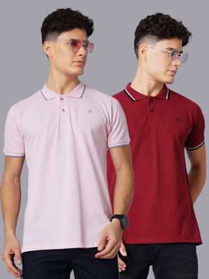 Paul Street Solid Men Polo Neck Maroon, Pink T-Shirt