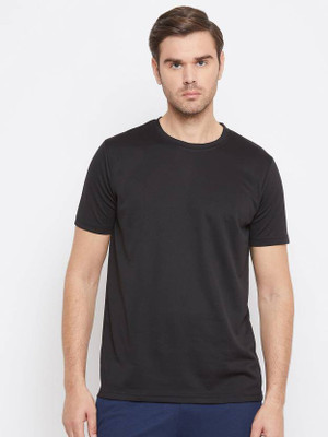 Smrink Solid Men Round Neck Black T-Shirt
