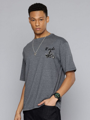 R.Code by The Roadster Life Co. Graphic Print Men Round Neck Grey T-Shirt