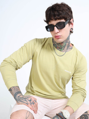 FROSEN FOX Self Design Men Round Neck Light Green T-Shirt