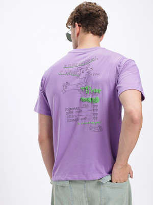 Glitchez Solid Men Round Neck Purple T-Shirt