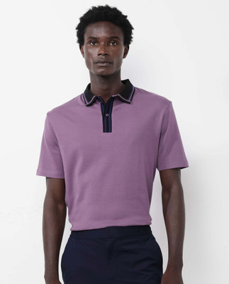 RARE RABBIT Solid Men Polo Neck Purple T-Shirt