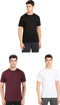 JOCKEY Solid Men Round Neck Black, White, Maroon T-Shirt