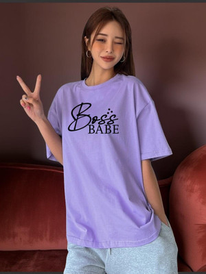 Stylicity Printed Women Round Neck Purple T-Shirt