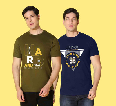 WOOSTRO Typography Men Round Neck Green, Blue T-Shirt