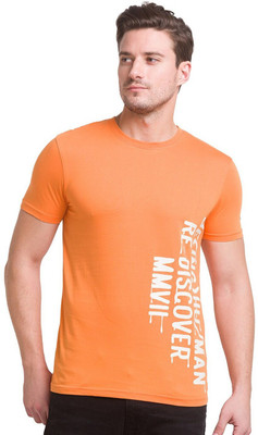 BEING HUMAN Typography Men Round Neck Orange T-Shirt
