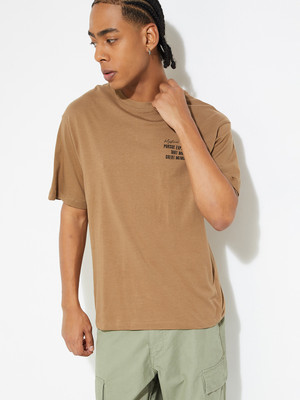 MAX Solid Men Round Neck Brown T-Shirt