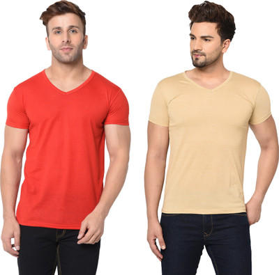 Tresna Trending Solid Men V Neck Multicolor T-Shirt