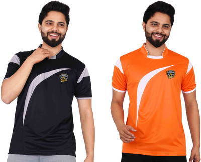 La Milano Graphic Print Men Mandarin Collar Orange T-Shirt