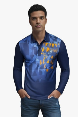 PSAJRCY Printed Men Polo Neck Navy Blue T-Shirt
