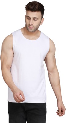 SLOWLORIS Solid Men Round Neck White T-Shirt