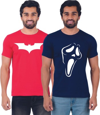Ferocious Printed Men Round Neck Red, Blue T-Shirt