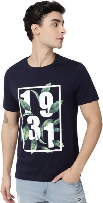 AD by Arvind Printed Men Round Neck Dark Blue T-Shirt