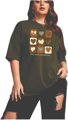 HouseOfCommon Printed Women Round Neck Green T-Shirt