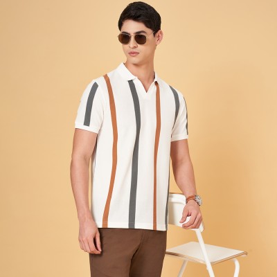 Byford by Pantaloons Striped Men Round Neck White T-Shirt