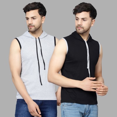 DIAZ Solid Men Hooded Neck Multicolor T-Shirt