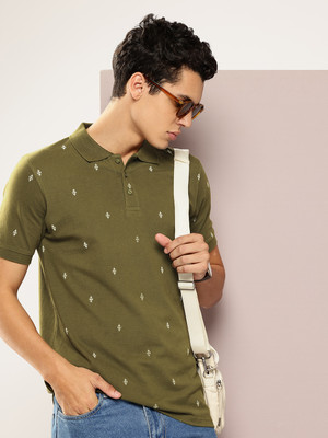 FROSEN FOX Printed Men Polo Neck Green T-Shirt
