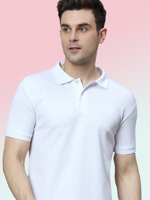 SINDHIGARMENT Solid Men Polo Neck White T-Shirt