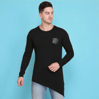 FARICON Solid Men Round Neck Black T-Shirt