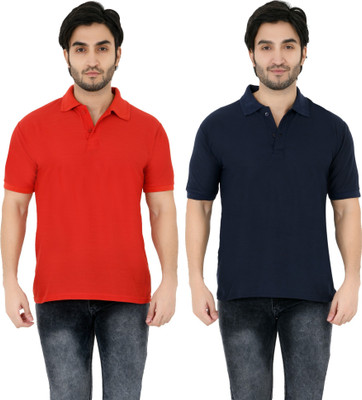 YUALIN CREATION Solid Men Polo Neck Dark Blue T-Shirt