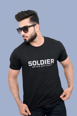 AZYXREN Self Design Men Round Neck Black T-Shirt