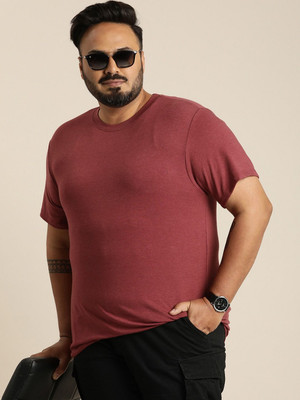 RULEDBYSUN Solid Men Round Neck Maroon T-Shirt