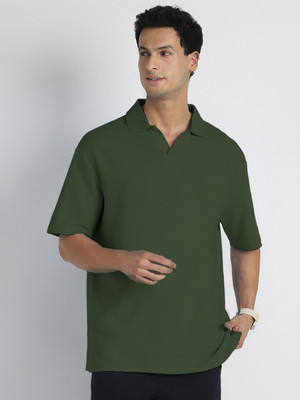 NOBERO Self Design, Solid Men Polo Neck Green T-Shirt