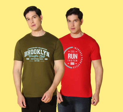 WOOSTRO Typography Men Round Neck Brown, Red T-Shirt