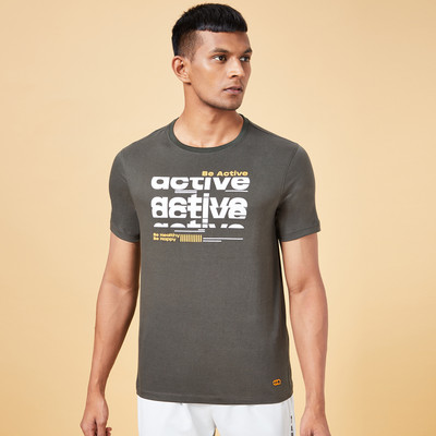 Ajile By Pantaloons Printed, Typography Men Round Neck Green T-Shirt