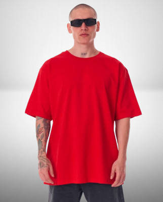FURRR Solid Men Round Neck Red T-Shirt