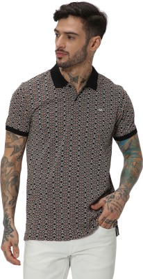 MUFTI Geometric Print Men Polo Neck Black T-Shirt