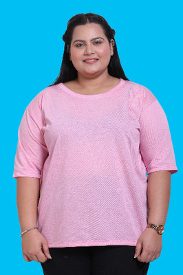 elegance redefined Solid Women Round Neck Pink T-Shirt