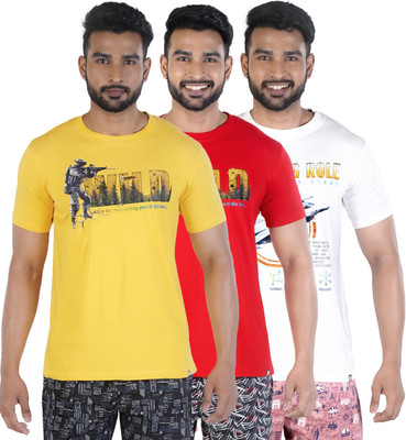 COLORS by Rupa Frontline Graphic Print Men Round Neck Yellow, Red, White T-Shirt