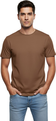 dolve Solid Men Round Neck Brown T-Shirt