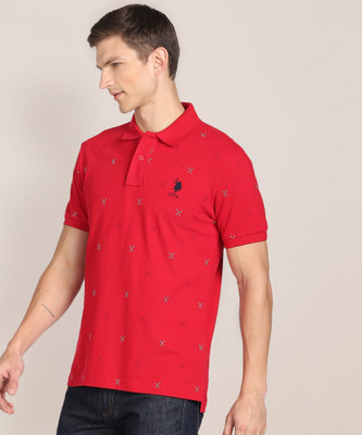 U.S. POLO ASSN. Printed Men Polo Neck Red T-Shirt