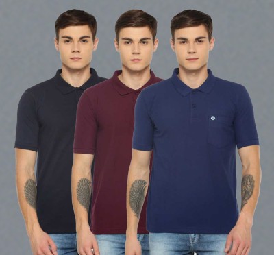 Dollar Solid Men Polo Neck Black, Maroon, Dark Blue T-Shirt