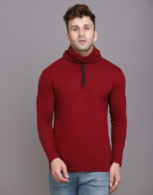 tfurnish Solid Men Hooded Neck Maroon T-Shirt