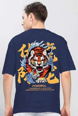 Reya Printed Men Round Neck Blue T-Shirt