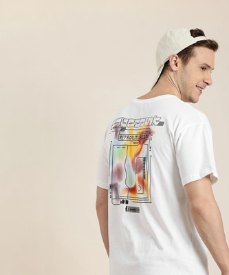 HERE&NOW Printed Men Round Neck White T-Shirt