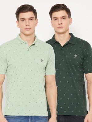 UBX Printed Men Polo Neck Light Green T-Shirt