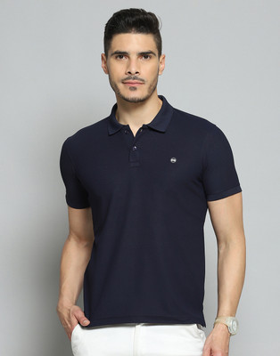 Cloak & Decker Solid Men Polo Neck Dark Blue T-Shirt