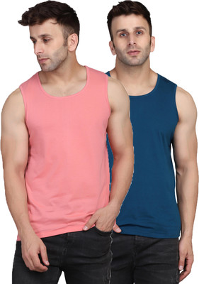 SLOWLORIS Solid Men Round Neck Blue, Pink T-Shirt