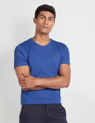 Arrow Sport Solid Men Round Neck Blue T-Shirt