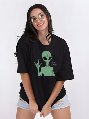 Moda Rapido Graphic Print Women Round Neck Navy Blue T-Shirt